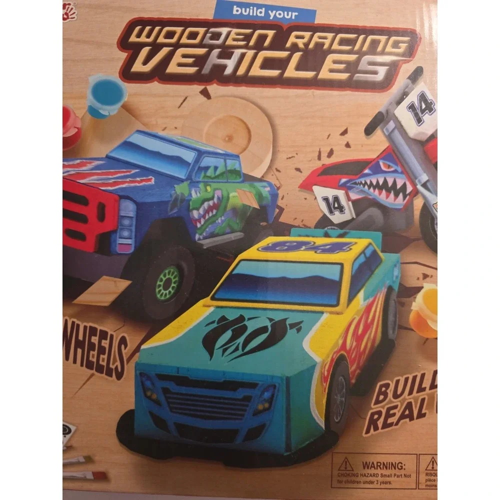 Wooden Racing Vehicles Craft Kit, 120+ Pieces, Real Wood, Age 8+ Klever Kits NEW